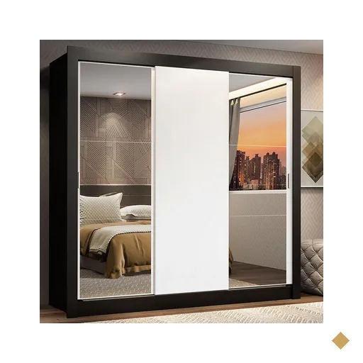 Guarda-Roupa Casal Madesa Lyon 3 Portas de Correr com Espelhos 2 Gavetas -…