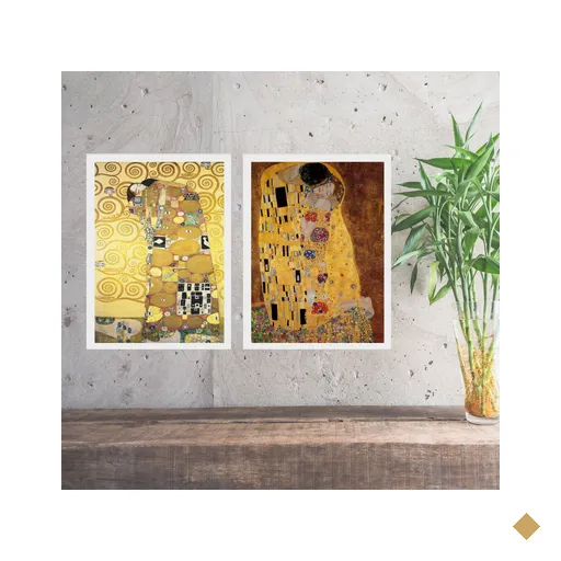 Kit 2 Quadros Obras Clássicas de Klimt - Abraço e Beijo 45x34cm - com…