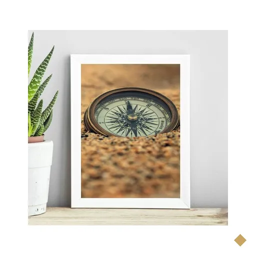 Quadro Fotografia Bússola na Praia 33x24cm:madeira Branca
