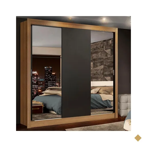 Guarda-Roupa Casal Madesa Lyon Plus 3 Portas de Correr com Espelhos 4 Gavetas -…