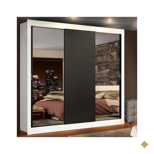 Guarda-Roupa Casal Madesa Lyon Plus 3 Portas de Correr com Espelhos 4 Gavetas -…