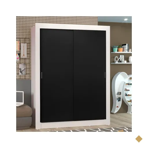 Guarda-Roupa Solteiro Madesa Denver 2 Portas de Correr - Branco/Preto