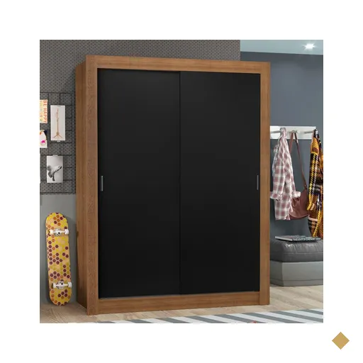 Guarda-Roupa Solteiro Madesa Denver 2 Portas de Correr - Rustic/Preto