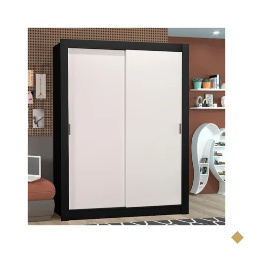 Guarda-Roupa Solteiro Madesa Denver 2 Portas de Correr - Preto/Branco
