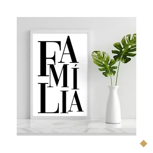 Quadro Decorativo Palavra Família 24x18cm - com vidro:Madeira branca