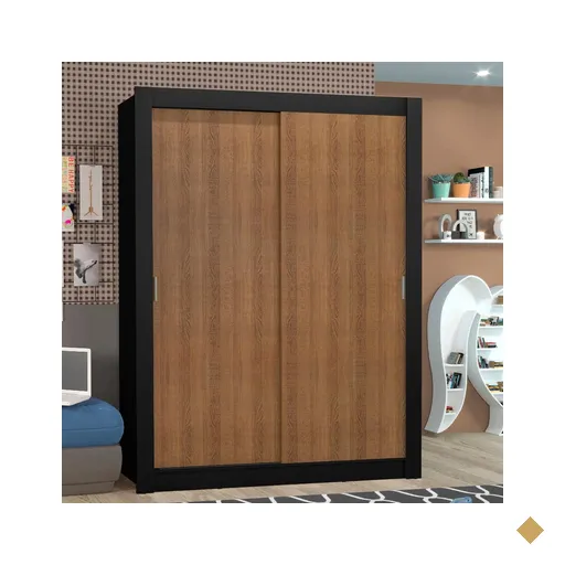 Guarda-Roupa Solteiro Madesa Denver 2 Portas de Correr - Preto/Rustic