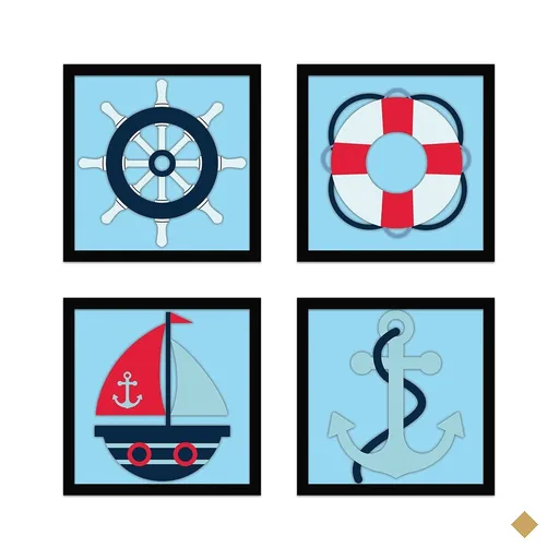 Conjunto Quadros Decorativos 4 Peças 20x20 Marinheiro Arte na Arte