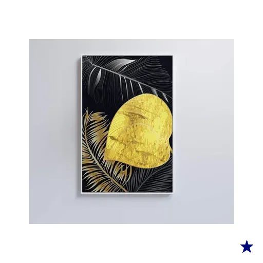 Quadro Folhas Douradas 1 60x90 Cm Tecido Canvas