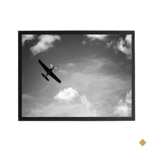 Quadro Fotografia Avião Voando 33x24 C/vidro - Madeira Preta