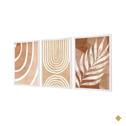 Kit 3 Quadros Decorativos Boho Abstrato Folhagem
