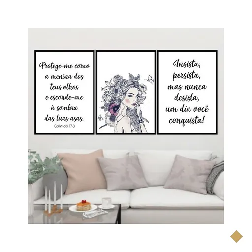 Kit 3 Quadros Salmo17:8 Protege-me Senhor 24x18cm - com vidro:Madeira preta