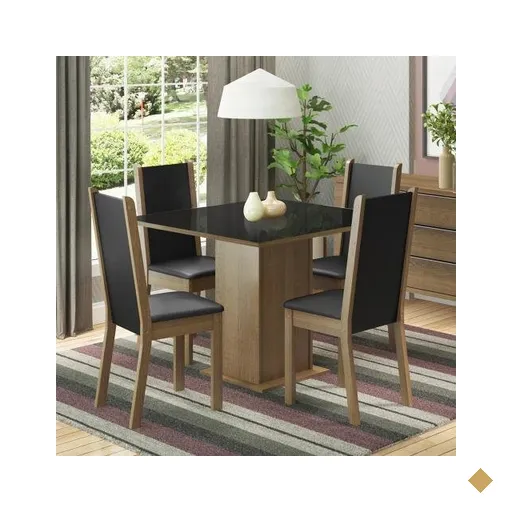 Conjunto Sala de Jantar Madesa Moscou Plus Mesa Tampo de Vidro com 4 Cadeiras -…