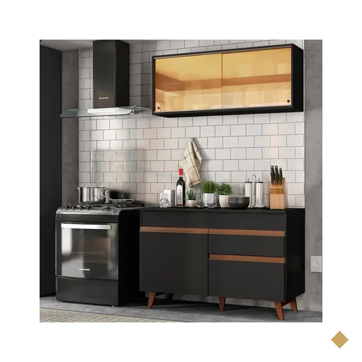 Cozinha Compacta Madesa Reims 120001 com Armário e Balcão - Cor Preto