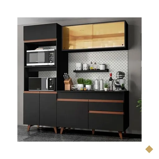 Cozinha Compacta Madesa Reims 190002 com Armário e Balcão - Cor Preto
