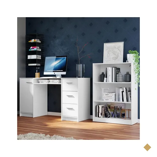 Escrivaninha Madesa Alaska + Estante Livreiro 6907 - Branco