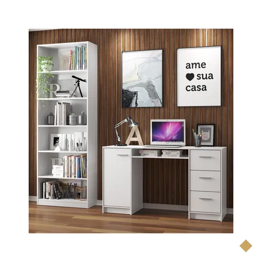 Escrivaninha Madesa Alaska + Estante Livreiro 6908 - Branco