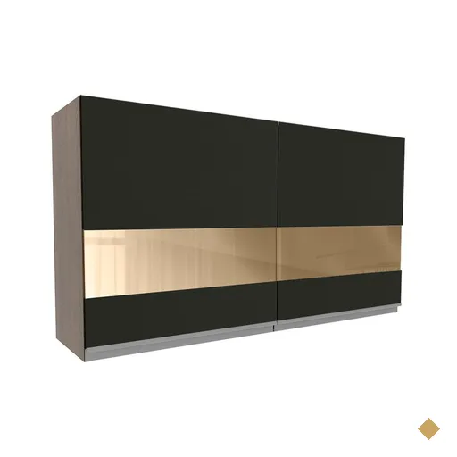 Armário de Cozinha Aéreo 120 cm 2 Portas com Vidro Rustic/Preto Glamy Madesa