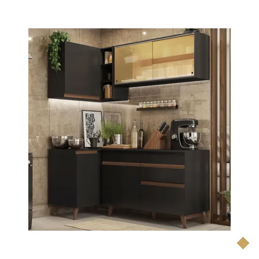 Cozinha Completa de Canto Madesa Reims 262001 com Armário e Balcão - Preto