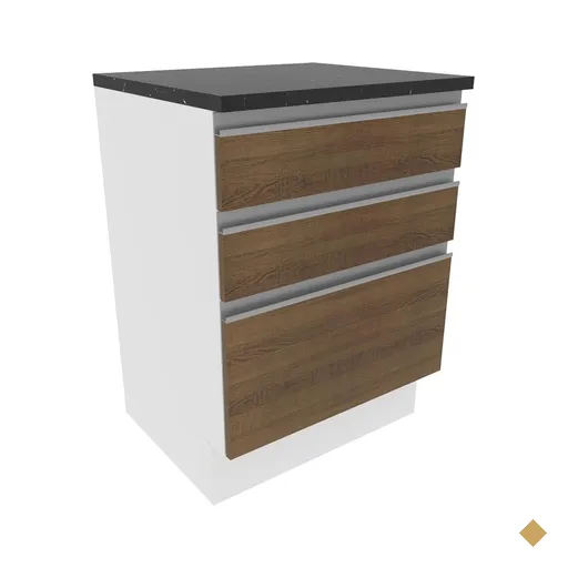 Balcão Armário de Cozinha 100% MDF 60 cm 3 Gavetas Branco/Rustic Acordes…