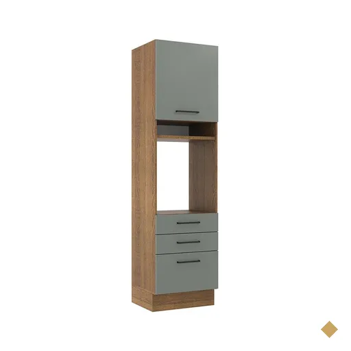 Torre Quente Armário de Cozinha 60 cm 1 Porta 3 Gavetas Rustic/Cinza Agata…