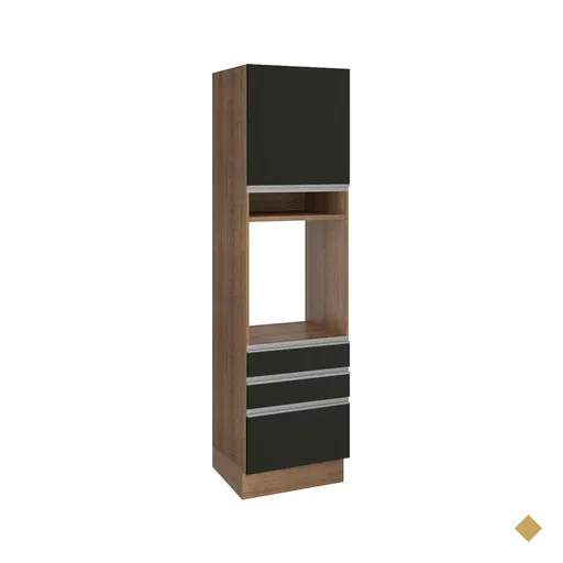Torre Quente Armário de Cozinha 60 cm 1 Porta 3 Gavetas Rustic/Preto Glamy…
