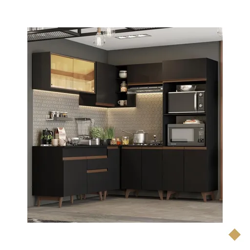 Cozinha Completa de Canto Madesa Reims 402001 com Armário e Balcão - Preto