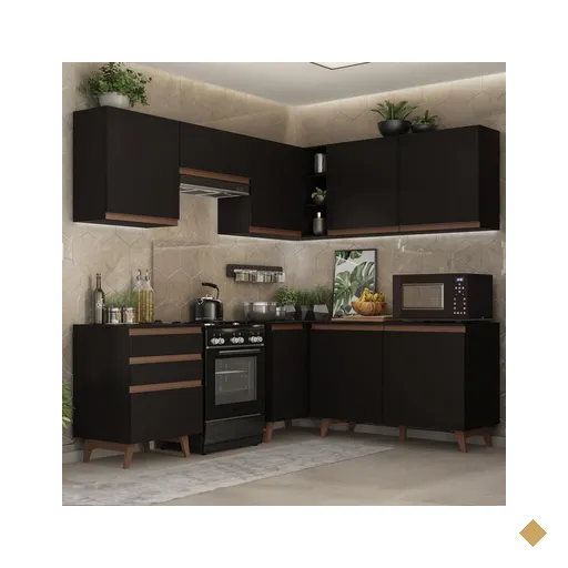 Cozinha Completa de Canto Madesa Reims 392001 com Armário e Balcão - Preto