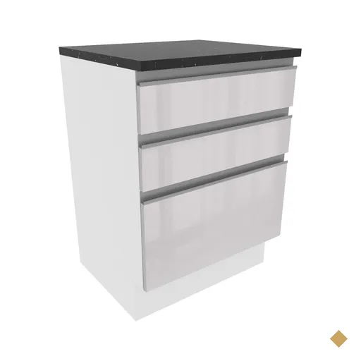 Balcão Armário de Cozinha 100% MDF 60 cm 3 Gavetas Frentes Branco Brilho…