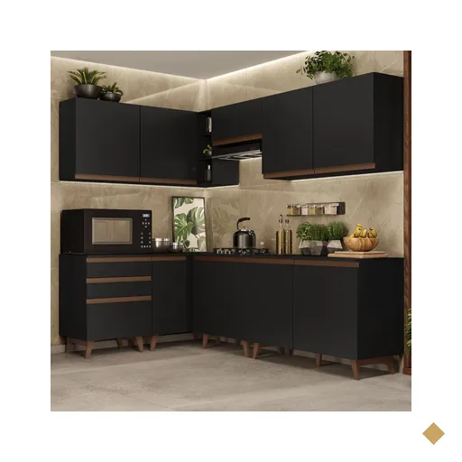 Cozinha Completa de Canto Madesa Reims 392002 com Armário e Balcão - Preto