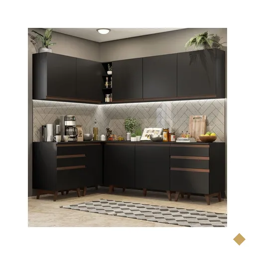 Cozinha Completa de Canto Madesa Reims 382002 com Armário e Balcão - Preto