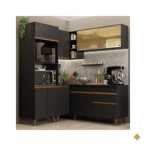 Cozinha Completa de Canto Madesa Reims 332001 com Armário e Balcão - Preto