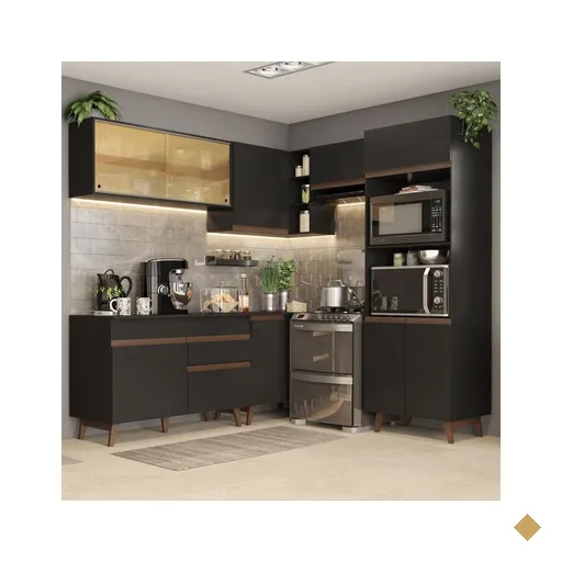 Cozinha Completa de Canto Madesa Reims 402002 com Armário e Balcão - Preto