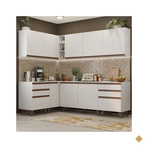 Cozinha Completa de Canto Madesa Reims 382002 com Armário e Balcão - Branco
