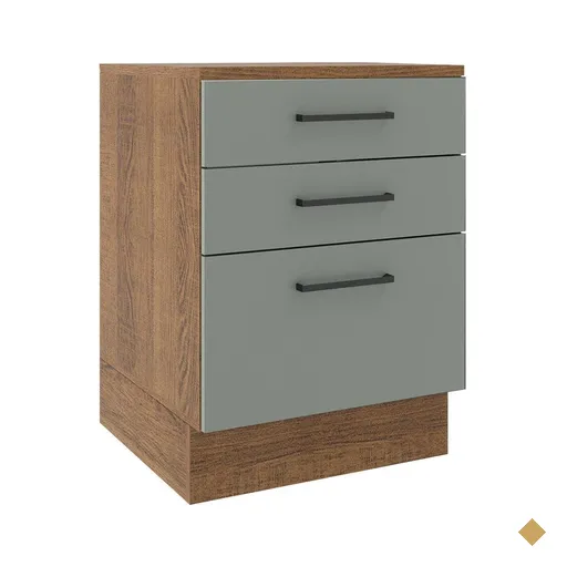 Balcão Armário de Cozinha 60 cm 3 Gavetas Rustic/Cinza Agata Madesa