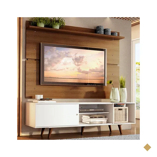 Rack Madesa Dubai e Painel para TV até 65 Polegadas com Pés - Branco/Rustic…