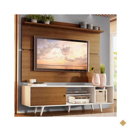 Rack Madesa Dubai e Painel para TV até 65 Polegadas com Pés - Branco/Rustic…