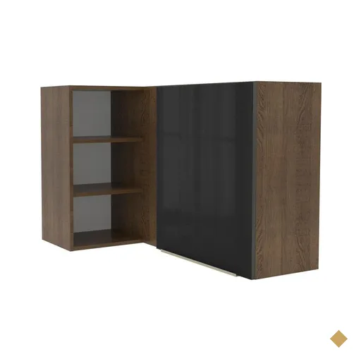 Armário Aéreo de Canto com Adega Acoplada Madesa Lux 1 Porta - Rustic/Preto