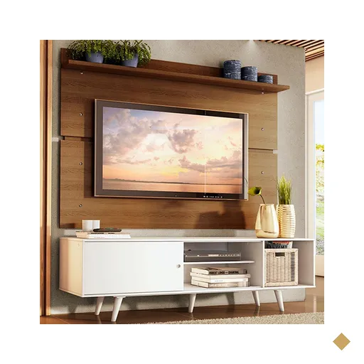 Rack Madesa Dubai e Painel para TV até 65 Polegadas com Pés - Branco/Rustic…