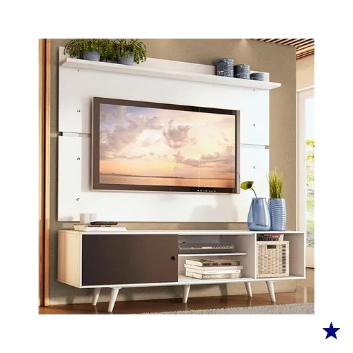 Rack Madesa Dubai e Painel para TV até 65 Polegadas com Pés - Branco/Preto…