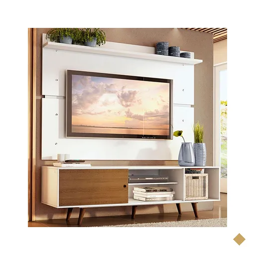Rack Madesa Dubai e Painel para TV até 65 Polegadas com Pés - Branco/Rustic…
