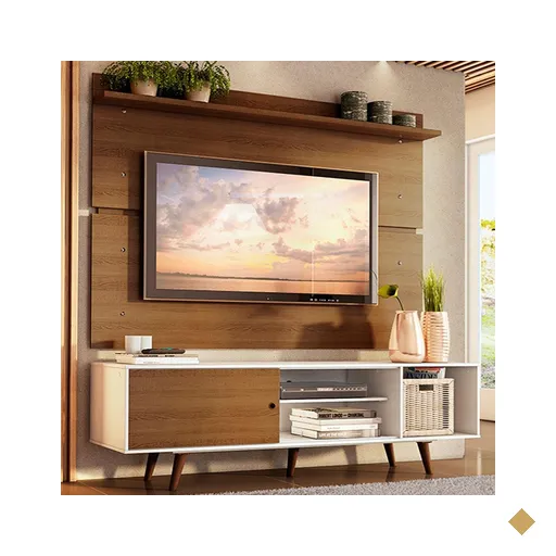 Rack Madesa Dubai e Painel para TV até 65 Polegadas com Pés - Branco/Rustic…