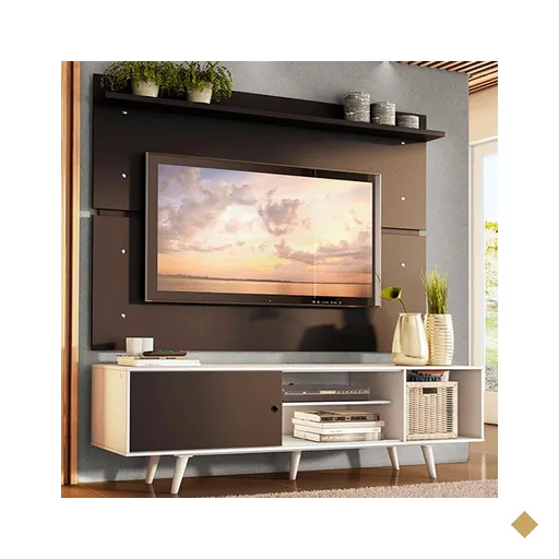 Rack Madesa Dubai e Painel para TV até 65 Polegadas com Pés - Branco/Preto…