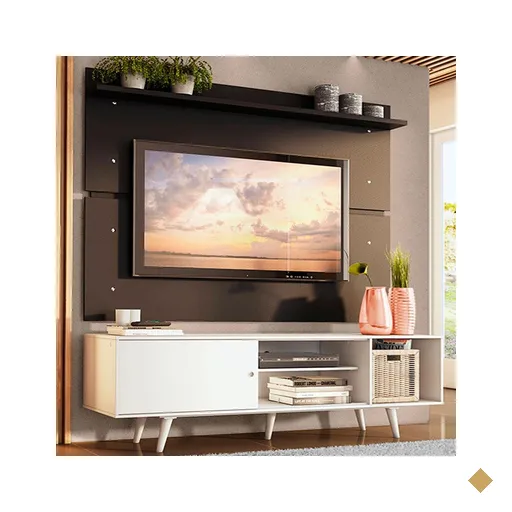 Rack Madesa Dubai e Painel para TV até 65 Polegadas com Pés - Branco/Preto…