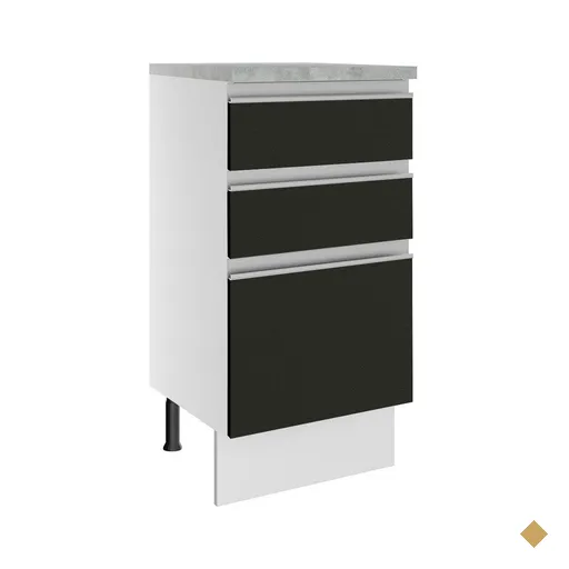 Balcão Armário de Cozinha 40 cm 3 Gavetas Branco/Preto Glamy Madesa