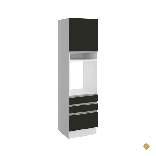 Torre Quente Armário de Cozinha 60 cm 1 Porta 3 Gavetas Branco/Preto Glamy…