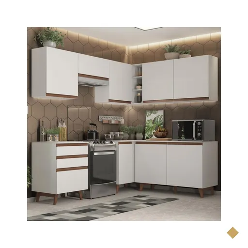 Cozinha Completa de Canto Madesa Reims 392001 com Armário e Balcão - Branco