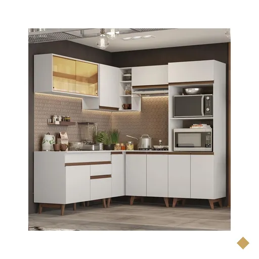 Cozinha Completa de Canto Madesa Reims 402001 com Armário e Balcão - Branco