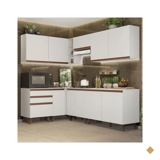 Cozinha Completa de Canto Madesa Reims 392002 com Armário e Balcão - Branco