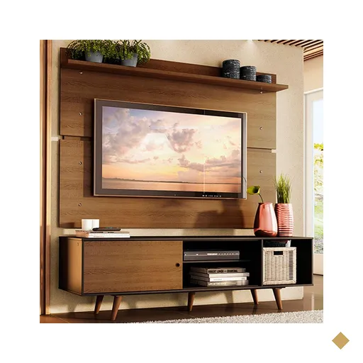 Rack Madesa Dubai e Painel para TV até 65 Polegadas com Pés - Preto/Rustic…