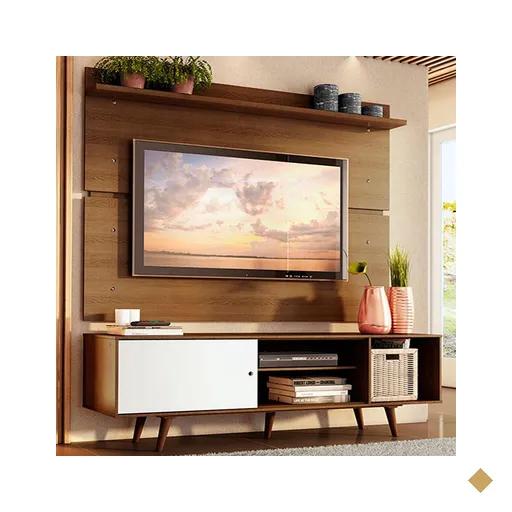 Rack Madesa Dubai e Painel para TV até 65 Polegadas com Pés - Rustic/Branco…